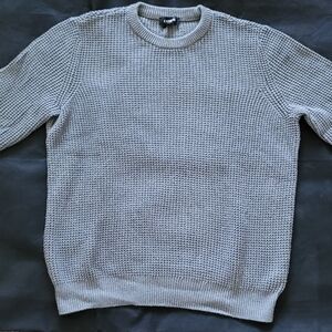 Express Mens Crewneck Waffle Knit Sweater in Gray